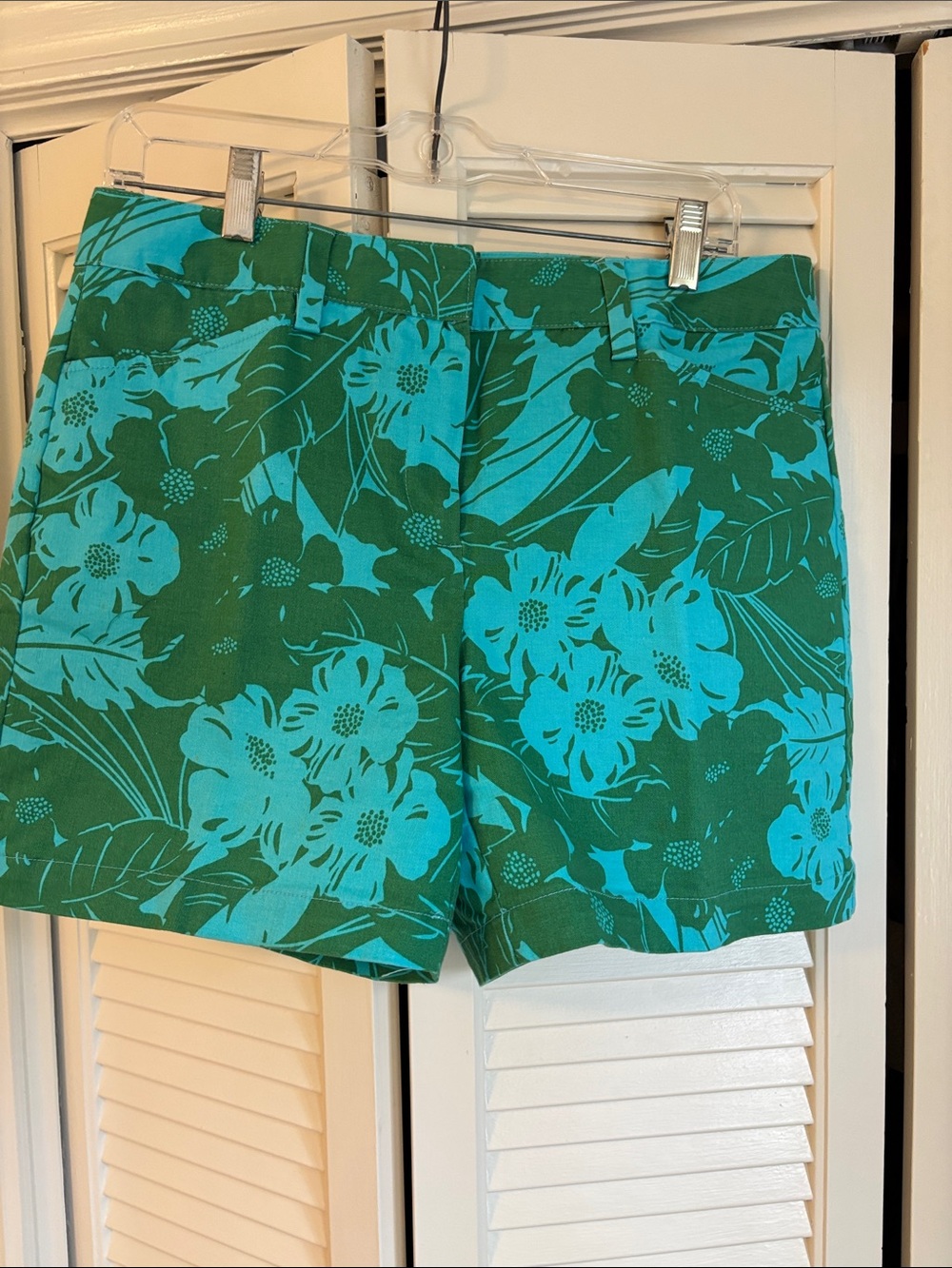 Lands' End Green and Turquoise Floral Bermuda Shorts